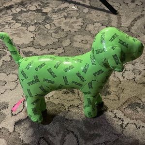 Large 12” neon green vinyl stuffed dog by VS pink